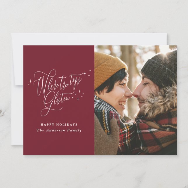 Christmas burgundy forest winter elegant script holiday card (Front)