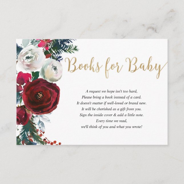 Christmas burgundy gold floral books for baby encl enclosure card (Front)