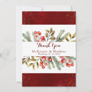 Christmas Burgundy Gold Wedding Thank You Cards