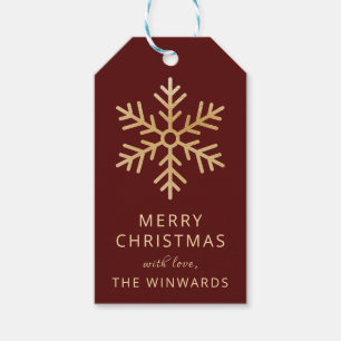 Christmas Burgundy Maroon Gold Snowflake Gift Tags