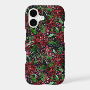 Christmas Burgundy Poinsettia Flowers Watercolor