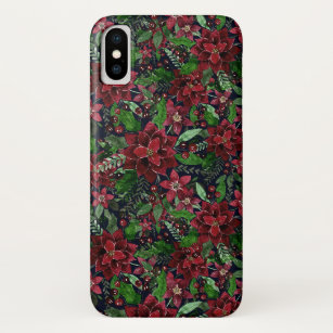 Christmas Burgundy Poinsettia Flowers Watercolor Case-Mate iPhone Case