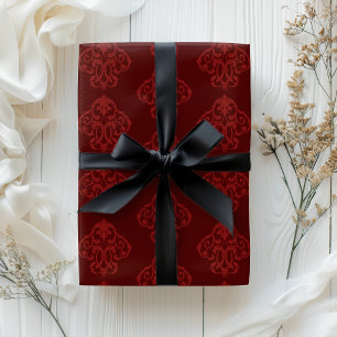 Christmas Burgundy Red Baroque Flourish Wrapping Paper