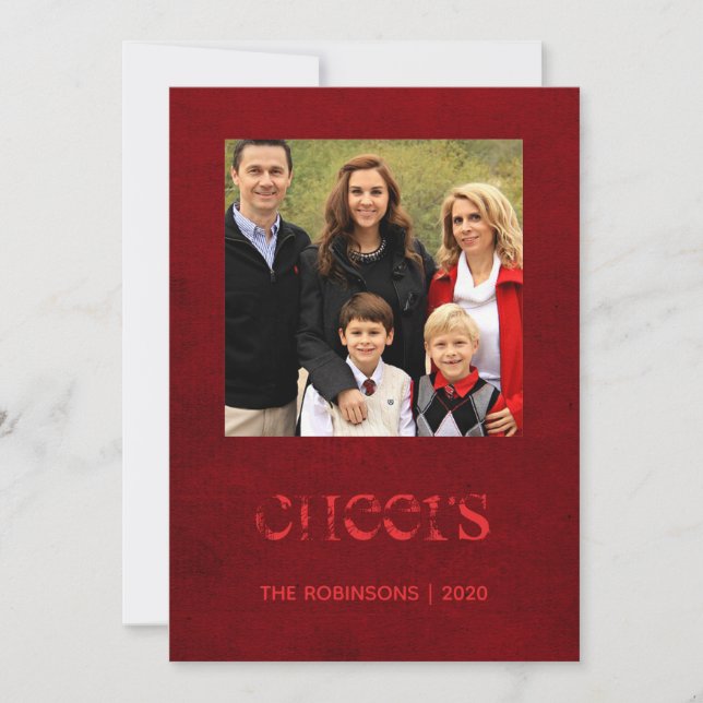 Christmas Burgundy Red Grunge Family Photo Holiday Card (Front)
