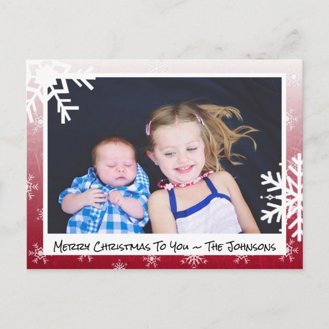 Christmas burgundy Snowflakes Family Photo Card (Front)