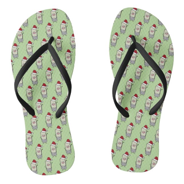 Christmas Burrito Waving Hello Santa Hat Flip Flops (Footbed)