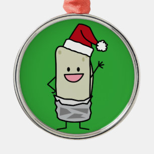 Christmas Burrito Waving Hello Santa Hat Holiday Metal Tree Decoration