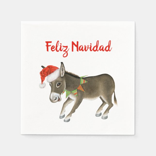 Christmas Burro Feliz Navidad Customisable Napkin (Front)
