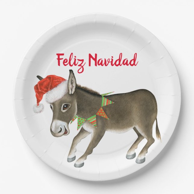 Christmas Burro Feliz Navidad Customisable Paper Plate (Front)
