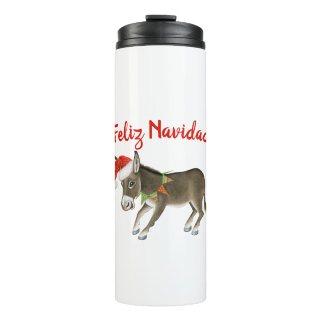 Christmas Burro Feliz Navidad Customisable Thermal Tumbler (Front)