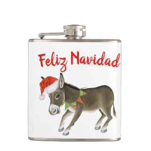 Christmas Burro Feliz Navidad Customizable Hip Flask