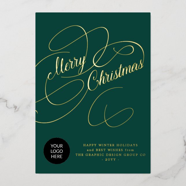 Christmas business corporate greetings custom logo foil holiday card (Front)