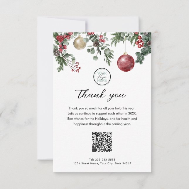 Christmas Business Logo Holiday Thank You Card (Front)