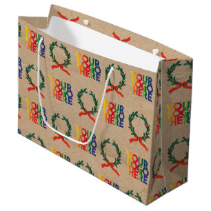 Christmas Business Logo Vintage Wreath Kraft Large Gift Bag