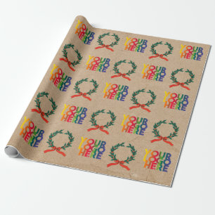 Christmas Business Logo Vintage Wreath Kraft Wrapping Paper