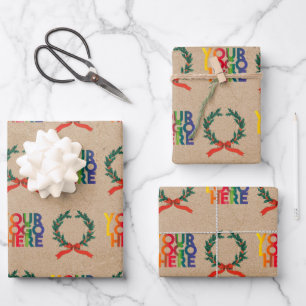 Christmas Business Logo Vintage Wreath Kraft Wrapping Paper Sheet