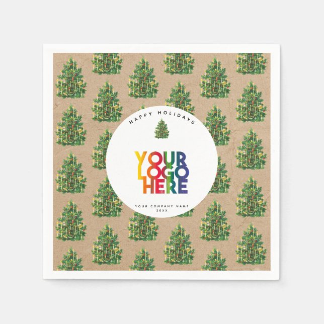 Christmas Business Logo Vintage Xmas Tree Napkin (Front)