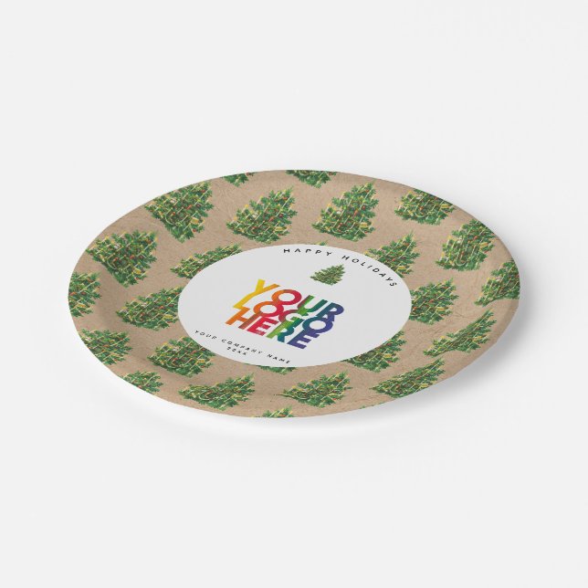Christmas Business Logo Vintage Xmas Tree Paper Plate (Angled)
