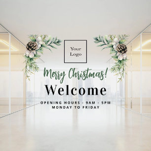 Christmas business logo welcome opening hours window cling