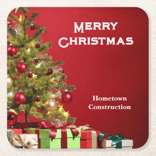 Christmas Business Promotional Personalize Text 6 Square Paper Coaster