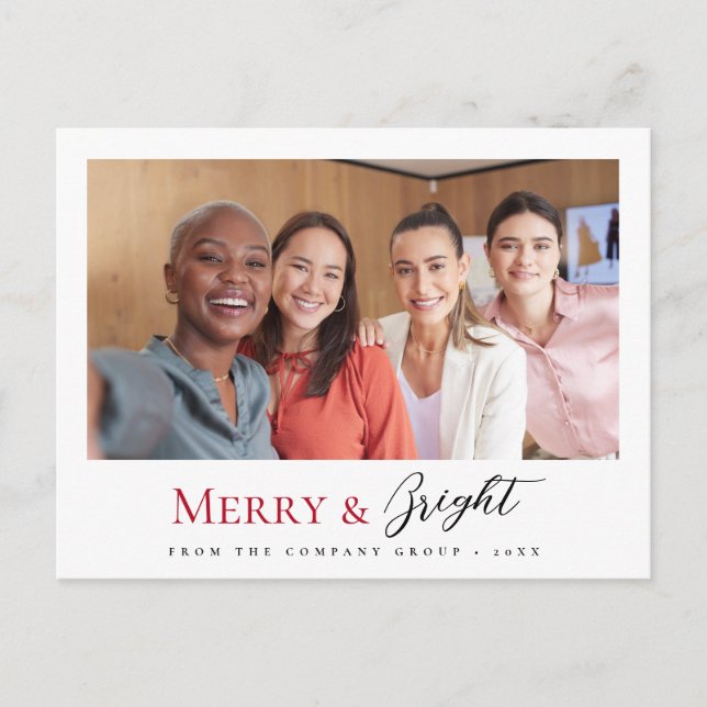 Christmas Business Team Photo Merry and Bright Holiday Postcard (Front)
