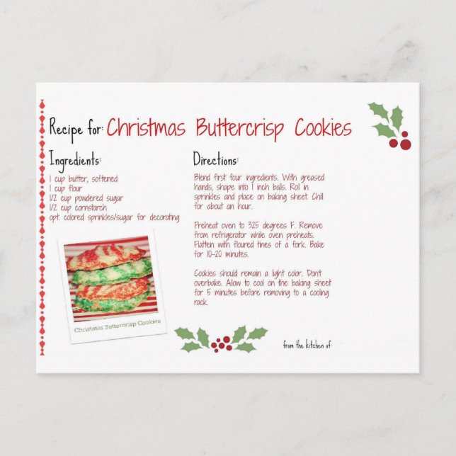 Christmas Buttercrisp Cookies Postcard (Front)