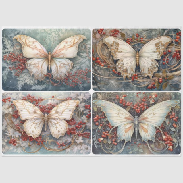 Christmas Butterflies 4 square  Tissue Paper (Front)
