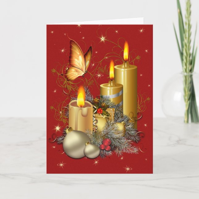 Christmas Butterfly and Candles Holiday Card (Front)