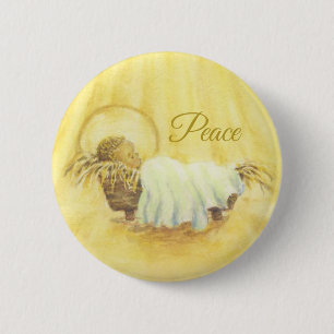 Christmas Button Jesus in Manger Peace