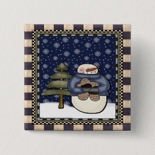 Christmas Button - Snowman And Cookie