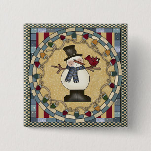 Christmas Button - Snowman And Red Bird