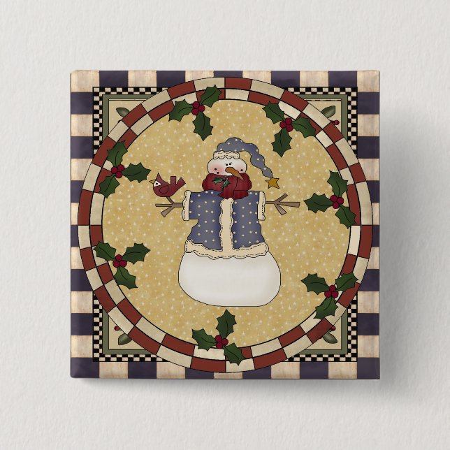 Christmas Button - Winter Dressed Snowman (Front)