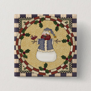 Christmas Button - Winter Dressed Snowman