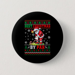 Christmas By Par Santa Sweater Playing Golf Golfer 6 Cm Round Badge