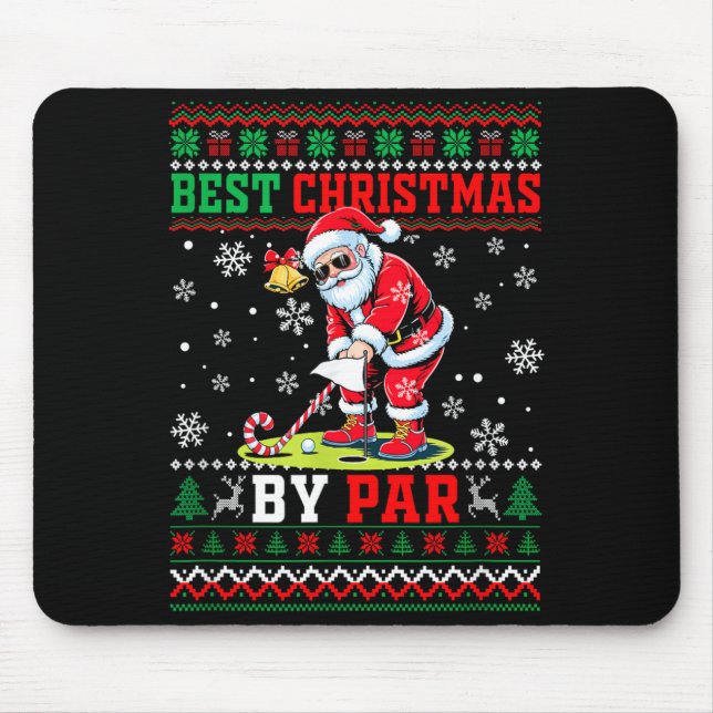 Christmas By Par Santa Sweater Playing Golf Golfer Mouse Mat (Front)