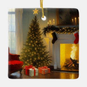 Christmas By The Fire Ceramic Ornament