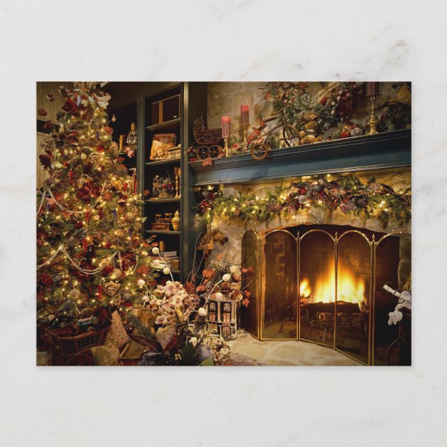 Christmas By The Fireplace Holiday Postcard (Front)