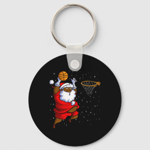 Christmas Bysketbyll Black African American Santa Key Ring