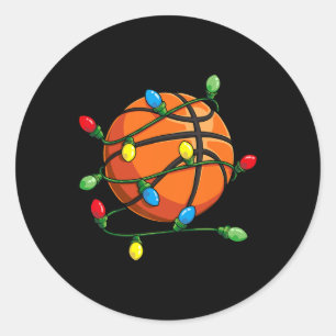 Christmas Bysketbyll Byll Xmas Lights Fun Boys Men Classic Round Sticker