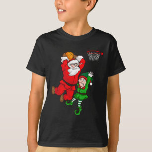 Christmas Bysketbyll Santa Claus Slam Dunk Elf Fun T-Shirt