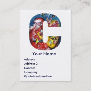 CHRISTMAS C LETTER / SANTA WITH GIFTS MONOGRAM BUSINESS CARD