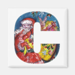 CHRISTMAS C LETTER  / SANTA  WITH GIFTS MONOGRAM MAGNET