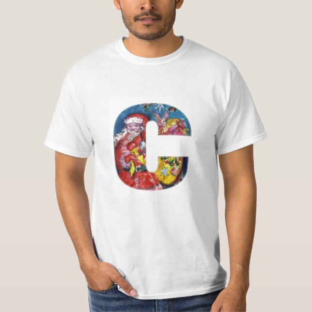 CHRISTMAS C LETTER  / SANTA  WITH GIFTS MONOGRAM T-Shirt (Front)
