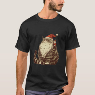 Christmas Ca Fat Cranky Cat Wearing Red Santa Hat T-Shirt