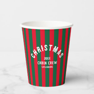 Christmas Cabin Crew Custom Red Green Stripe Paper Cups