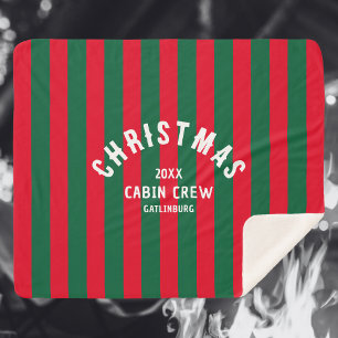 Christmas Cabin Crew Custom Red Green Stripe Sherpa Blanket