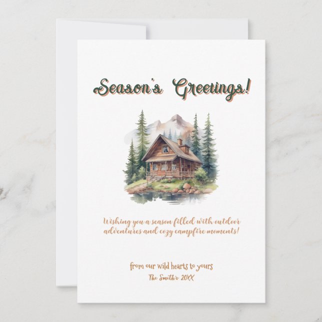 Christmas Cabin Evergreen mountain Outdoor Design Holiday Card (Front)