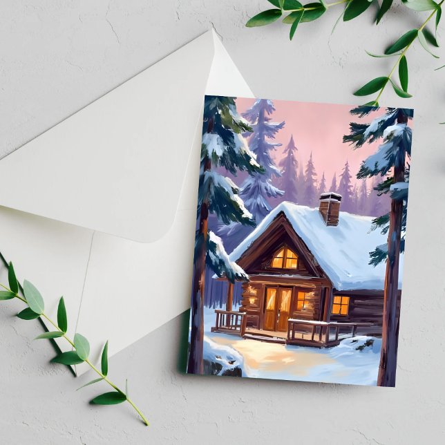 Christmas Cabin Forest Winter Snow Holiday Postcard (Creator Uploaded)