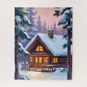 Christmas Cabin Forest Winter Snow Jigsaw Puzzle