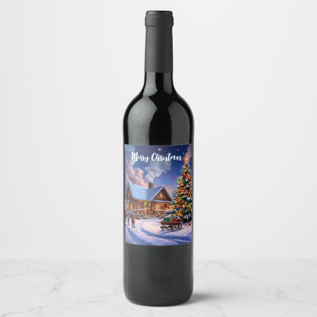  Christmas Cabin in the Forest Wine Label – Cosy  (Front)